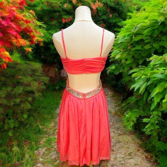 Trixxi ✦ Blush Chiffon Beaded Dress ✦ Cutout Back Tiered Layers Adjustable Strap - Picture 4 of 15